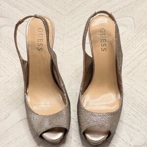 GUESS Women's Silver Peep Toe Heels Size 8